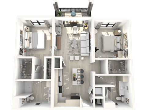 Floor plan for 2 beds, 2 baths, 1161 sqft